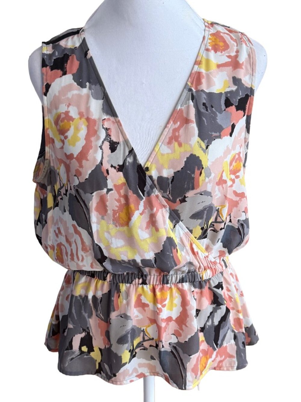 Loft Women's Small FLoral Wrap Front Peplum Sleeveless Top